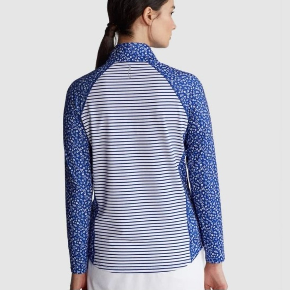 RLX Ralph Lauren Woman Sun Protection Golf 1/4 Zip Foral Stripes SZ Small